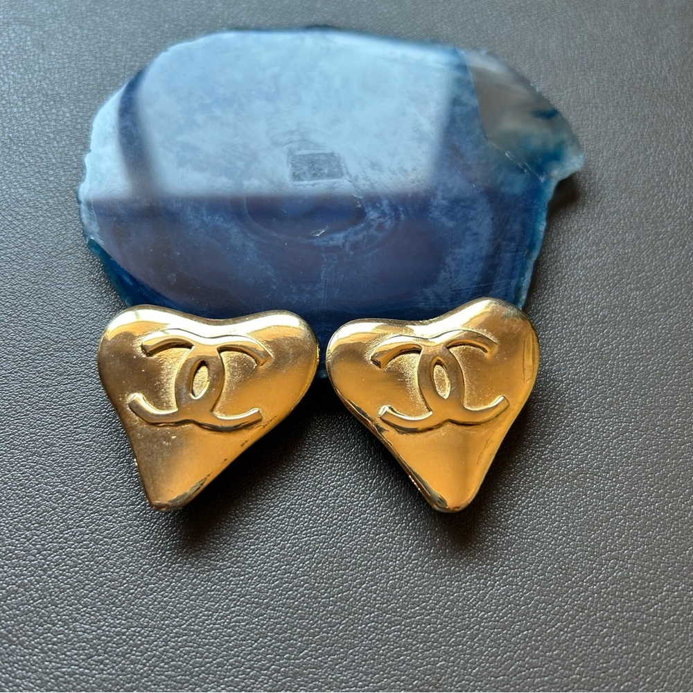 Vintage Chanel CC Heart Clip On Earrings